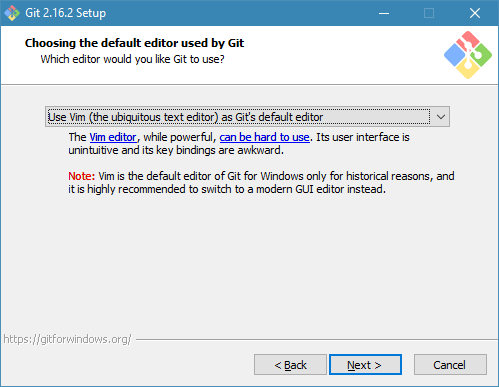 Choosing the default editor used by Git