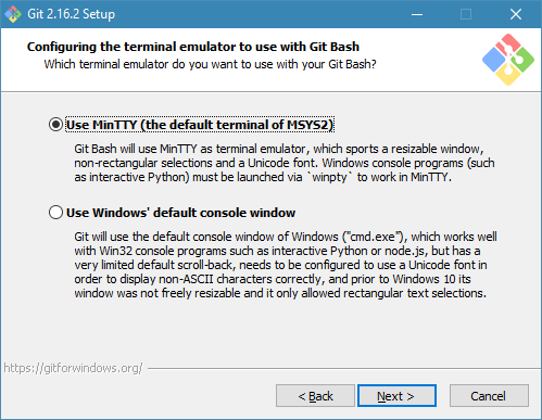 Configuring the terminal emulator to use with Git Bash
